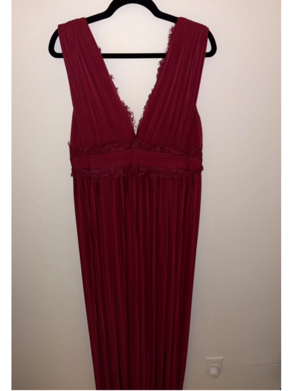 Women's ASOS Red Plunge Neck Pleated Maxi Dress Size 10